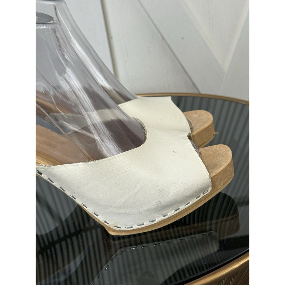 Vintage Y2K Candie's White Leather Peep Toe Slide Sandals Italy Women Size 7 - Picture 8 of 14